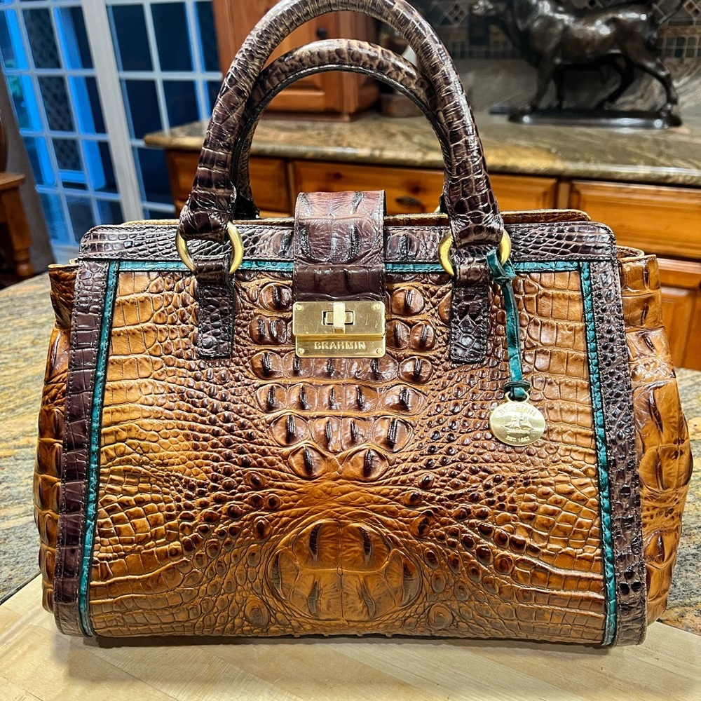 Brahmin Tri Color Embossed Leather Satchel.